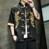 Creative Golden Dragon เย็บปักถักร้อยเสื้อผู้ชาย Tang ชุด Hanfu R Cheongsam Casual Kung Fu Top Zen Tea Cardigan Coat