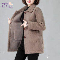 27เด็กผู้หญิงเสื้อโค้ทหนาขนาดใหญ่หลวม Single Breasting Jacket สีทึบ Warm Outer Wear