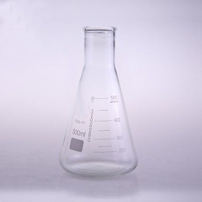 Yingke ขวดทดลองพลาสติกทรงกรวยทำจากแก้วบอโรซิลิเกตปากแคบ500มล. สำหรับห้องปฏิบัติการทางเคมี
