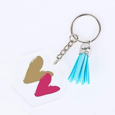 Acrylic Keychain Blank Acrylic Transparent Ornament Pendants and Round Keychain Tassels Small Rings Set for DIY Craft