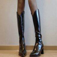 Caohuatang3American Fashioncaohuatang3รองเท้าส้นหนาผู้หญิงสีน้ำตาล Sepatu BOOT Pendek สตรีท2023อังกฤษลูกไม้พื้นรองเท้าหนาแบบขึ้น