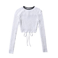 [DEAT] White Tide Fashion New  Spring Autumn Round Neck Hollow Out Backless Drawstring Knitting Loose Sweater Women 13C215