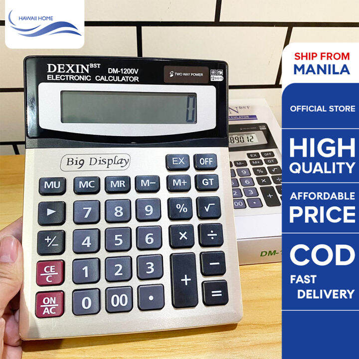 Hawaii Home Electronic Calculator Two Way Power 12 Digit Big Display