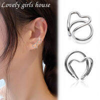 【♡Lovely girls house♡】ต่างหูรูปหัวใจสีเงินสไตล์เกาหลี2ชิ้น/เซ็ตต่างหูแบบหนีบรูปตัว C แบบเรียบง่ายสำหรับผู้หญิงใหม่ปี2022