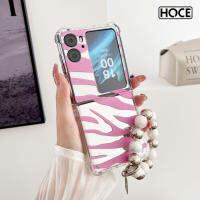 เคสโทรศัพท์พิมพ์กระจกลายม้าลาย HOCE สีชมพูสำหรับออปโป้ไฟนด์ N2พลิกขนาด5กรัม N2Flip พร้อมลูกปัดโซ่เคสหุ้มกันกระแทกป้องกันสี่มุม