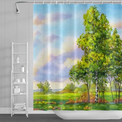Anime Natural Scenary Shower Curtain Life Tree Waterproof Polyester Fabric Bathroom Curtain Bathtub Decor with Hooks 180x180
