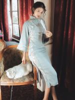 【CW】 Chinese Style Young Girl Cheongsam Improved Version of Dress Autumn and Winter 2021 New Long Elegant Dress Qipao Dress Modern