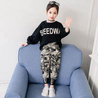 Fashion Children Sports Set Cotton Whiteblack T-shirts + Camouflage Pants Toddler Girl Clothes Set Kids Tracksuit 4 8 12Years