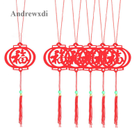 6ชิ้นของตกแต่งปีใหม่โคมไฟไม้หนีบกระดาษข้อความของประดับแขวนจี้ห้อยแบบ Fu นำโชคจากจีนสำหรับตกแต่งรถยนต์สำนักงานบ้านต้นไม้เทศกาลฤดูใบไม้ผลิ