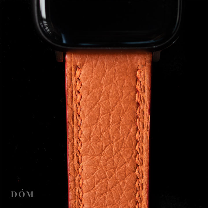 สายนาฬิกา-apple-watch-dom-type-02-orange-สายนาฬิกาหนังแท้-german-deep-grain-สายแอปเปิ้ลวอชหนังแท้