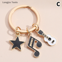 Longjia Tools พวงกุญแจเครื่องดนตรีเคลือบน่ารักแป้นพิมพ์โน้ตกีตาร์พวงกุญแจเพลงห่วงโซ่สำหรับของขวัญศิลปินเครื่องประดับ