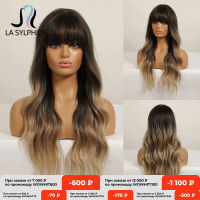 La Sylphide Synthetic Wig Long Wavy Root Dark Ombre Light Blonde Wigs with Bangs for White Black Woman Daily Party Use