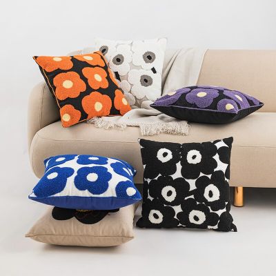 Floral Cushion Cover Embroidery Blue Orange Pillow Cover 45x45cm Home decoration for Living Room Bed Room Sofa Bed Chair