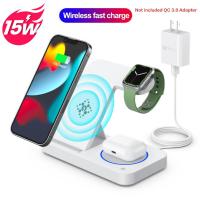 ZZOOI 15W Qi Fast Wireless Charger Stand For IPhone 11 12 X 8 Apple Watch 4 In 1 Foldable Charging Dock Station For Airpods Pro IWatch