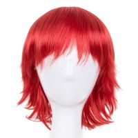 Red Wig Fei-Show Synthetic Heat Resistant Fiber Short Wavy Hair Costume Cartoon Cos-play Women Ladies Hairpiece for Salon Party Wig  Hair Extensions