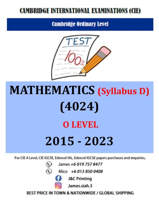 Cambridge O Level MATHEMATICS (SYLLABUS D) (4024) 2015-June 2023(Paper ...