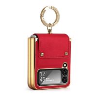 Vietao Red Color Luxury Leather Case for Samsung Galaxy Z Flip 4 3 5G Flip4 Flip3 Ring holder Protective Cover Bag