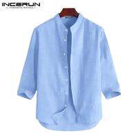 Incerun เสื้อเชิ้ตลําลอง แขนครึ่ง ผ้าฝ้าย 4 สี สําหรับผู้ชาย