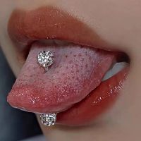 WKOUD 1Pc Crystal Zircon Ball Tongue Stud Titanium Steel Piercing Body Jewelry For Women Tongue Ring Lip Nightclub Bar Jewelry