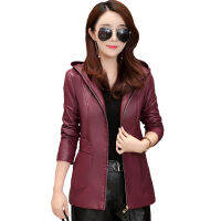 New Womens Elegant Hooded Leather Jackets Ladies Slim Soft Sheepskin Leather Coat L-6XL Female Faux Leather Clothing Outerwear