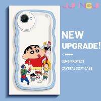 Jjlingji เคสสำหรับ Realme C30 C30s Narzo 50i Prime น่ารักเครยอนชินจังมาการองลายคลื่นนุ่มเคสมือถือกันกระแทกแบบใสสร้างสรรค์เคสโปร่งใสลายกล้องถ่ายรูปซิลิกาเจลฝาครอบป้องกัน