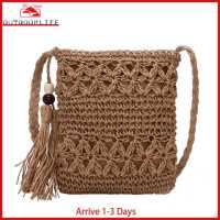 [Arrive 1-3 Days] Ladies Straw Rope Woven Mini Purse Women Casual Small Bag Shoulder Crossbody Phone Slim Bag (Light Brown)