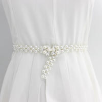 QianXing Shop Pearls Elastic Wedding Belts Handmade Bridal Belts Pearl Beaded Bridal Wedding Accessories