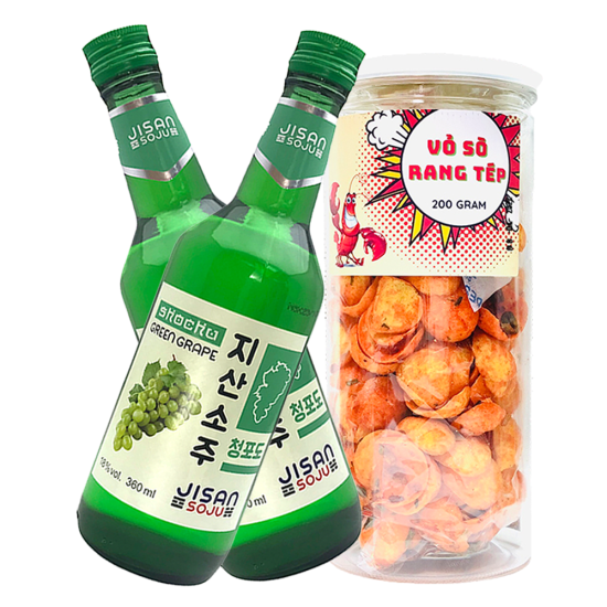 Combo 2 chai nước trái cây jisan sochu vị nho xanh + bánh vỏ sỏ rang tép - ảnh sản phẩm 5