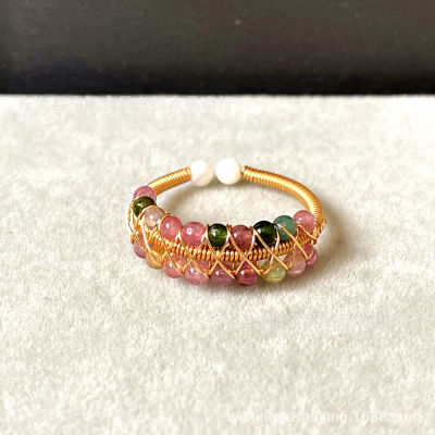 [COD]14k แหวนแฮนด์เมดหุ้มทอง ธรรมชาติทัวร์มาลีน แถวแหวน แหวนแหวน อุปกรณ์เสริม