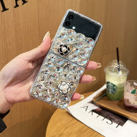 YIQIAN สำหรับ Samsung Galaxy Z Flip 4 กรณีโทรศัพท์ผู้หญิง, 3D แฮนด์เมดดอกไม้ระยิบระยับ Crystal Diamond Glitter Glitter Hard PC กรณีโทรศัพท์สำหรับ Galaxy Z Flip 4