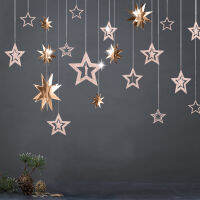 Rose Gold Hollow Star กระดาษ Garlands แบนเนอร์แขวนสำหรับงานแต่งงานตกแต่งคริสต์มาสเด็กอุปกรณ์งานเลี้ยงวันเกิด Baby Shower-Lusier