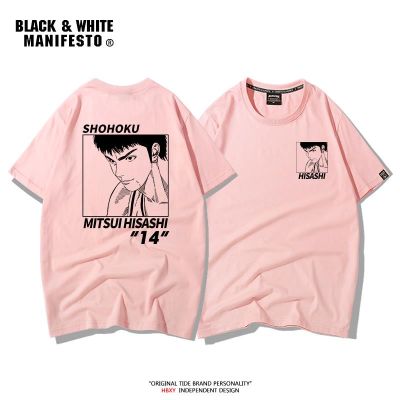 ข้อเสนอพิเศษ tshirt เสื้อยืดแขนสั้นลําลอง ผ้าฝ้าย พิมพ์ลายการ์ตูน Slam Dunk Sakuragi Flower Road Kaede Rukawa แฟชั่นฤดูร้อน สําหรับผูS-5XL