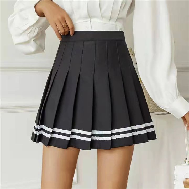 preppy-pleated-skirt-female-student-short-skirt-new-striped-navy-style-solid-color-sweet-a-line-skirt-high-waist-half-skirt