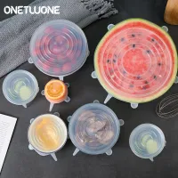 Onetwone 6 pieces set Silicone Stretch Lids for Various Sizes Oenbopo Leakproof Silicone Bowl Lids Fresh Keeping Food Saver Covers Wrap Bowl Pot Cup Lid- BPA Free, Dishwasher, Microwave, Oven and Freezer Safe