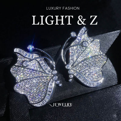 LIGHT &amp; Z แฟชั่นผู้หญิงต่างหูผีเสื้อเต็มเพทายชุบทอง 18k ต่างหูตุ้มหูเครื่องประดับที่ละเอียดอ่อน