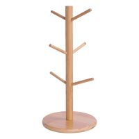 Mug Water Cup Holder Tree Living Room Tea Cup Drain Rack Tree Coffee Cup Tree Mug Holder Tree with 6 Hooks Natural Color