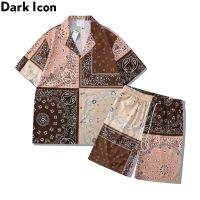 Dark Icon Bandana เสื้อเชิ้ตและกางเกงขาสั้นของผู้ชาย,ชุดทหารชายหาดวันหยุดฤดูร้อน