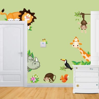 [24 Home Accessories] สัตว์น่ารักอาศัยอยู่ในบ้านของคุณสติ๊กเกอร์ติดผนัง DIY/ตกแต่งธีมป่าป่าวอลเปเปอร์ของขวัญสำหรับสติกเกอร์ห้องเด็ก
