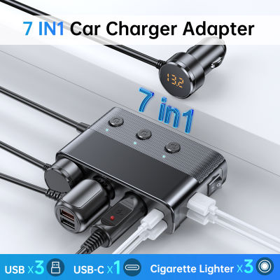 Car Charger Multi-Function Super Fast Charging Car Charger 3 Port ไฟแช็ก Conversion Head Adapter Fast Charger สำหรับรถยนต์