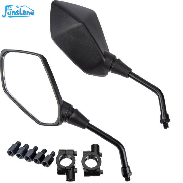 FunsLane Universal Motorcycle Mirrors With M8 M10 Bolt Convex Handlebar ...