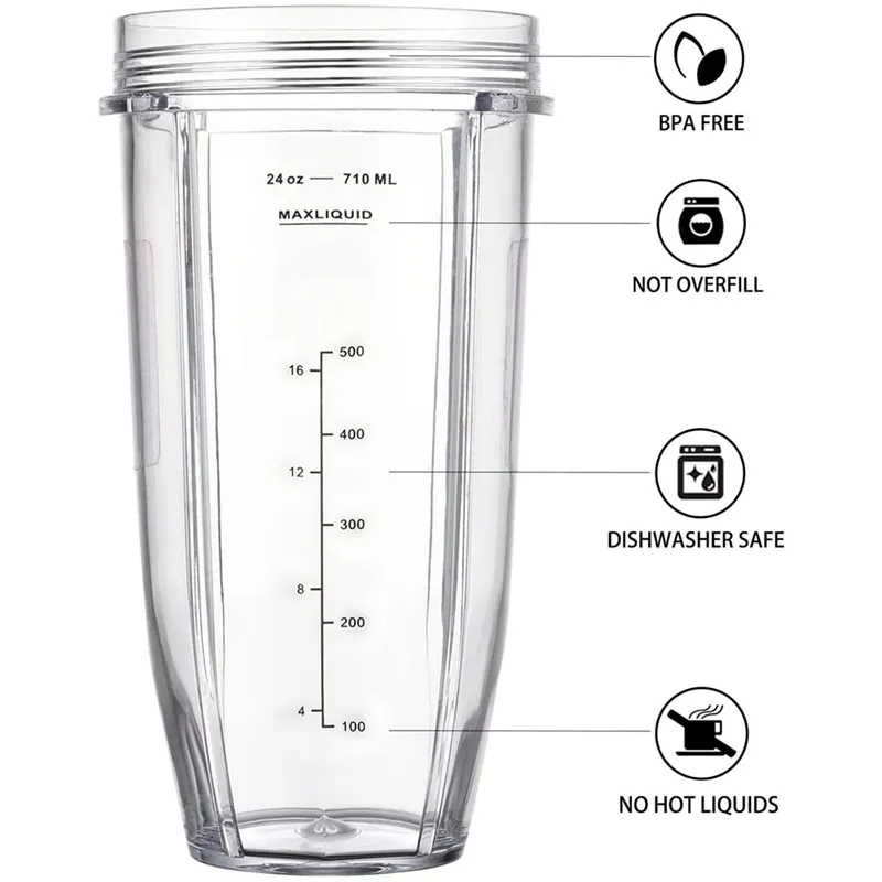 Replacement 24oz For Ninja Blender Cup, 24oz Cups With 7 Fins