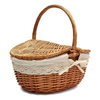 【High-end cups】ตะกร้าหวายทำด้วยมือพร้อมที่จับตะกร้าหวาย CampingBasket WithLids ShoppingHamper Basket WithLin