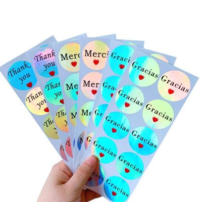 100pcs Rainbow Laser Waterproof Thank You merci Stickers Stickers Adhesive Labels for Business Stickers Labels