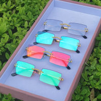 Peekaboo green blue mirror sunglasses rimless men uv400 2022 female frameless retro sun glasses for men colorful high quality