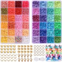 9700pcs Polymer Clay Beads Set 48 Rainbow Color Flat Chip Beads For Boho Bracelet Necklce Making Gold Beads Accessories Kit DIY