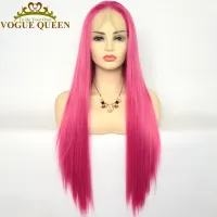 Voguequeen Pink Magenta Synthetic Lace Front Wig Silky Straight Heat Resistant Fiber Cosplay For Women Wig  Hair Extensions Pads