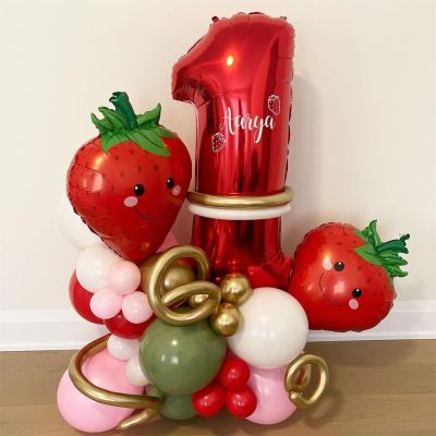 【CC】 42Pcs/set Strawberry Birthday Decoration Balloons 40inch Number for Baby 1st 2nd Shower