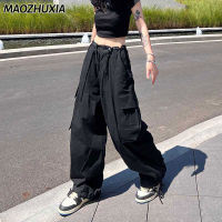 MAOZHUXIA กางเกงผู้หญิงขากว้าง,สไตล์ Y2K กางเกงท่อกางเกงขากว้างทรงหลวมกางเกงลำลองตรงเอวสูง