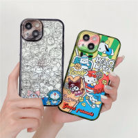 เคสแมวโดราเอม่อนคิตตี้น่ารัก,สำหรับ IPhone 11 12 13 14 15 Pro Max ปลอกป้องกันเลนส์ฝาหลังแฟชั่นเคสโทรศัพท์กันกระแทก