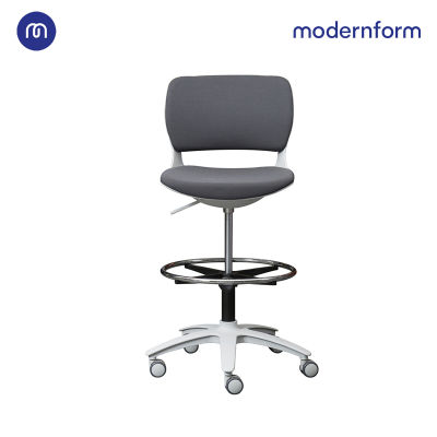 Modernform เก้าอี้เอนกประสงค์ เก้าอี้สัมนา เก้าอี้ประชุม รุ่น B-One (S02) พลาสติก เฟรมขาว เบาะผ้าเทา ที่เหยียบวงกลมดำ(ตัวสูง)